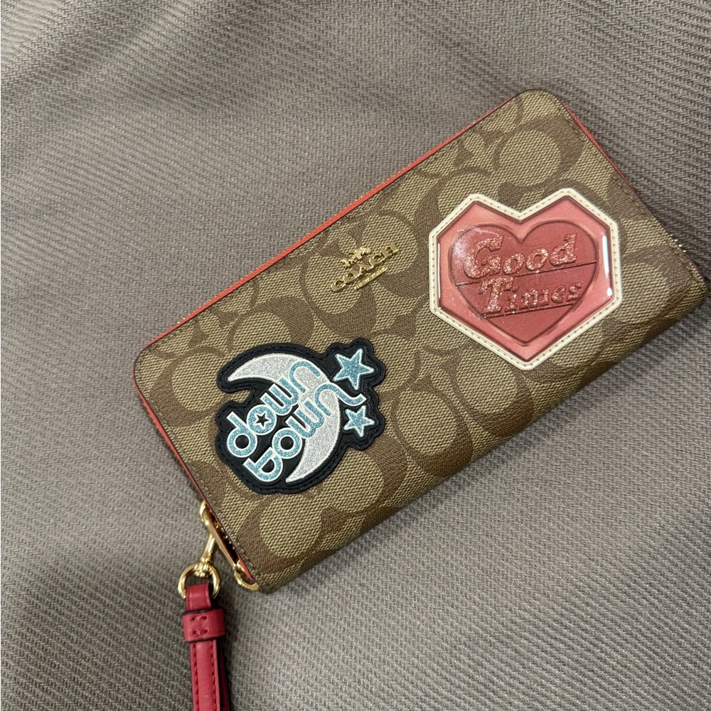 Coach Tan Wristlet with Colorful Patches